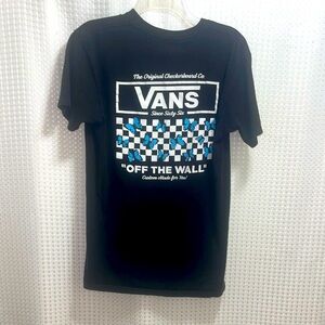 Vans Black and Blue Short Sleeve Tee with Checkerboard Design